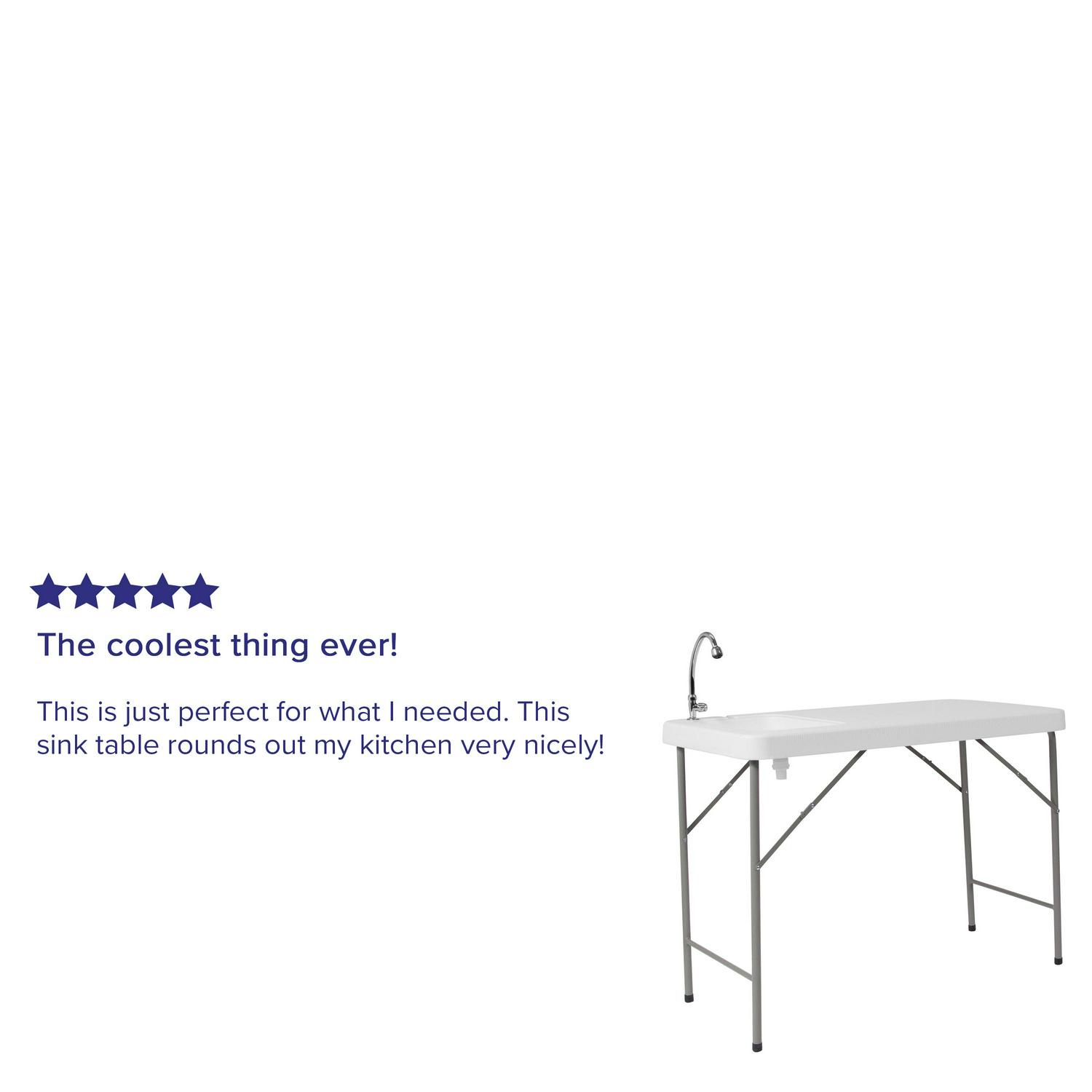 Flash Furniture Wesley 4' Portable Fish Cleaning Table/Folding Camping Table with Sink, White - Image 4