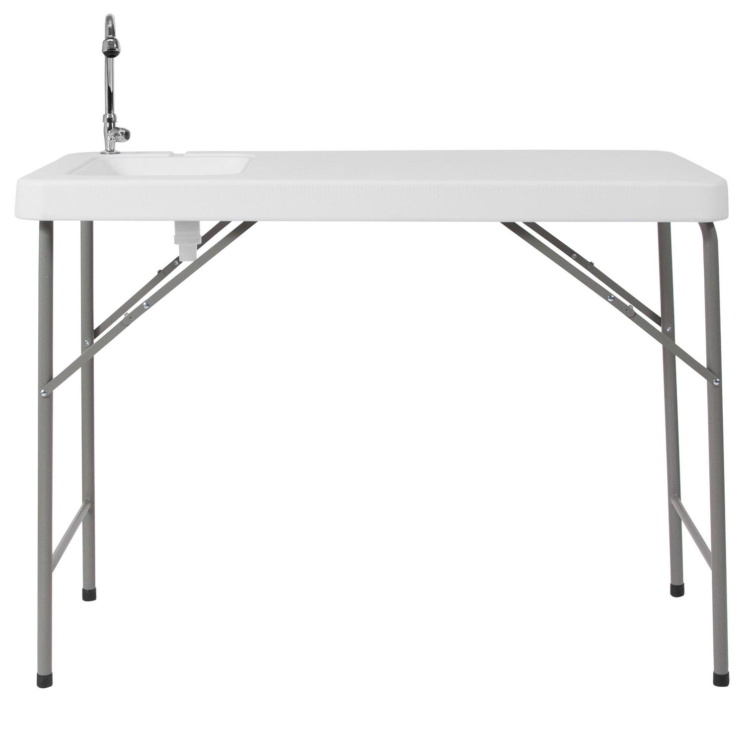 Flash Furniture Wesley 4' Portable Fish Cleaning Table/Folding Camping Table with Sink, White - Image 13