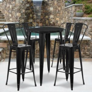 Flash Furniture Commercial Grade 30" Round Black Metal Indoor-Outdoor Bar Table Set with 4 Cafe Stools