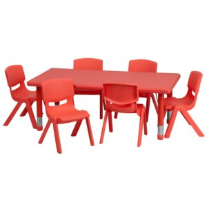Flash Furniture Emmy Adjustable Kids Classroom Activity Table with 6 Chairs, 24" W x 48" L, Red
