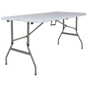 Flash Furniture Kathryn 5' Rectangular Adjustable Plastic Folding Event Table with Handle, White