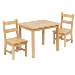 Flash Furniture Kyndl Kids 3-Piece Hardwood Activity Table and Chair Set, Natural