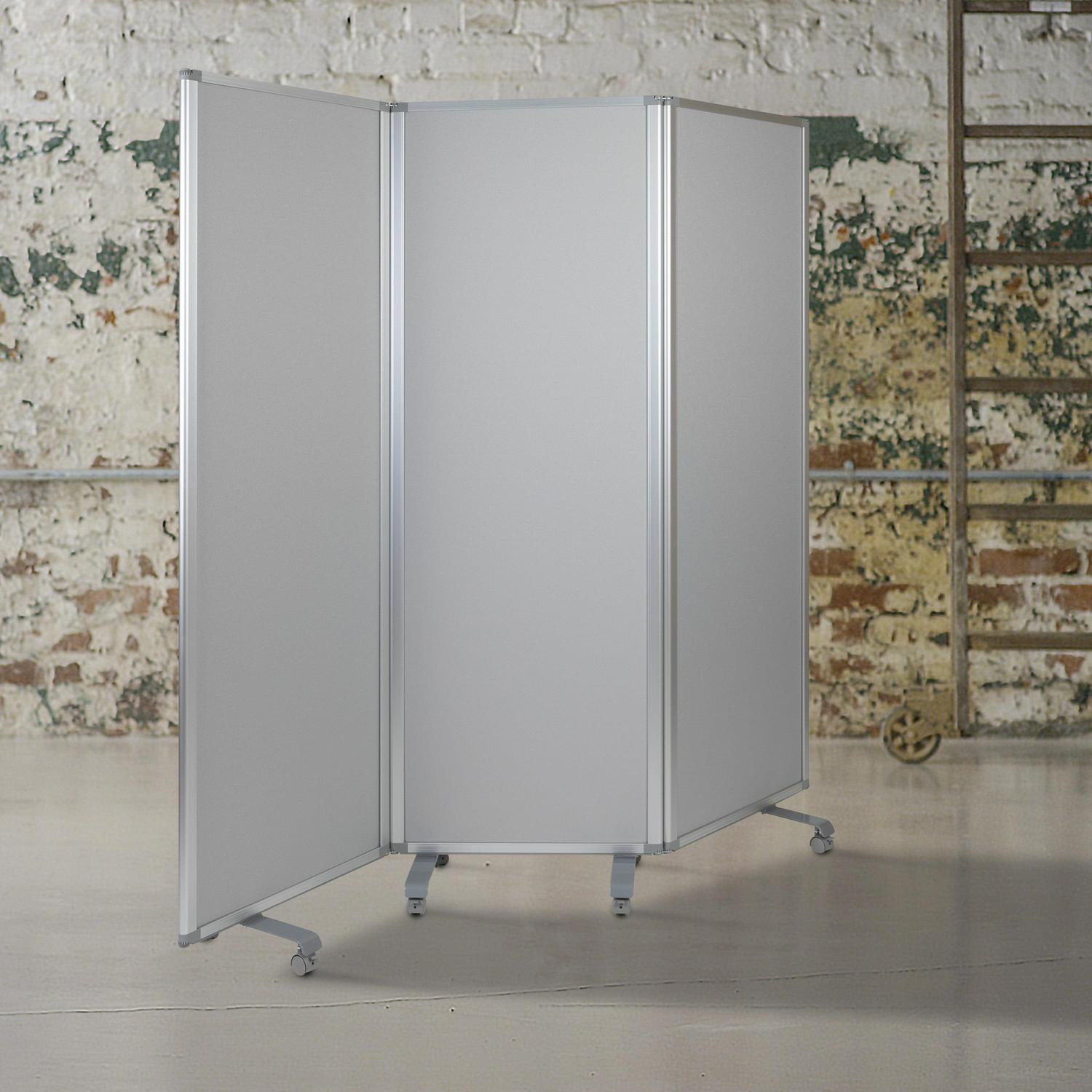 Flash Furniture Raisley Double Sided Mobile Magnetic Whiteboard/Cloth Partition with Lockable Casters, 72"H x 24"W (3 sections included) - Image 2