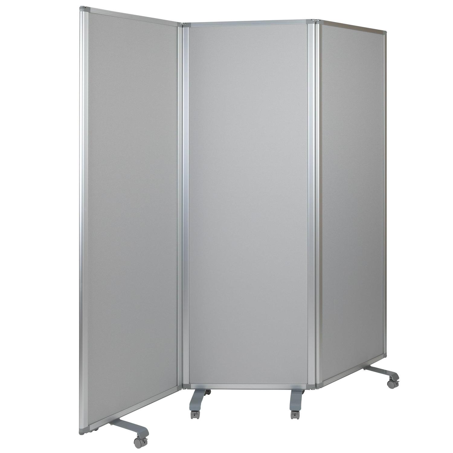 Flash Furniture Raisley Double Sided Mobile Magnetic Whiteboard/Cloth Partition with Lockable Casters, 72"H x 24"W (3 sections included)