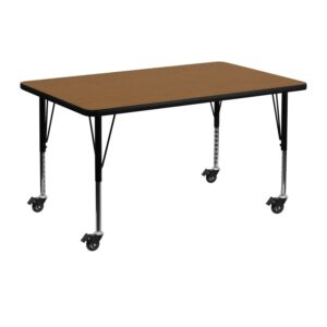 Flash Furniture Wren Mobile 30''W x 48''L Rectangular Oak Thermal Laminate Activity Table - Height Adjustable Short Legs