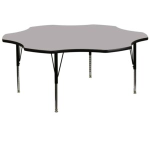 Flash Furniture Wren 60'' Flower Grey Thermal Laminate Activity Table - Height Adjustable Short Legs