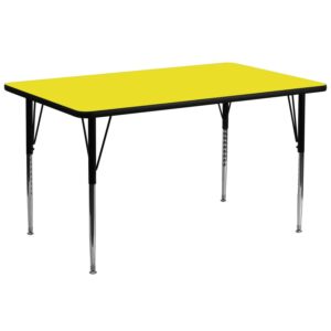 Flash Furniture Wren 30''W x 72''L Rectangular Yellow HP Laminate Activity Table - Standard Height Adjustable Legs