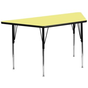 Flash Furniture 29''W x 57''L Trapezoid Yellow Thermal Laminate Activity Table - Standard Height Adjustable Legs