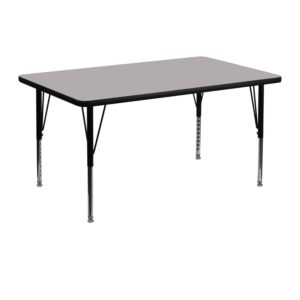 Flash Furniture Wren 30''W x 48''L Rectangular Grey Thermal Laminate Activity Table - Height Adjustable Short Legs