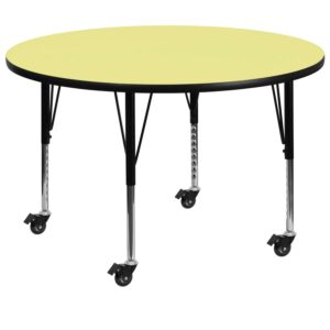 Flash Furniture Mobile 42'' Round Yellow Thermal Laminate Activity Table - Height Adjustable Short Legs