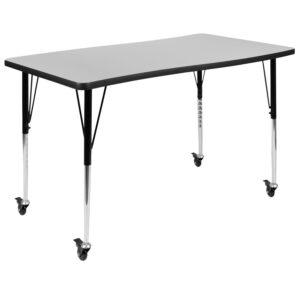 Flash Furniture Wren Mobile 28"W x 47.5"L Rectangle Wave Flexible Collaborative Grey Laminate Activity Table-Standard Height Adjust Legs
