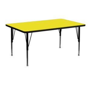 Flash Furniture 24''W x 48''L Rectangular Yellow HP Laminate Activity Table - Height Adjustable Short Legs
