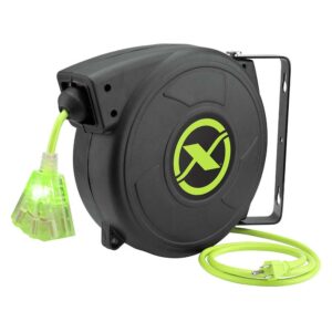 Flexzilla® Retractable Extension Cord Reel, 14/3 AWG SJTOW Cord, 50', Grounded Triple Tap Outlet, ZillaGreen™