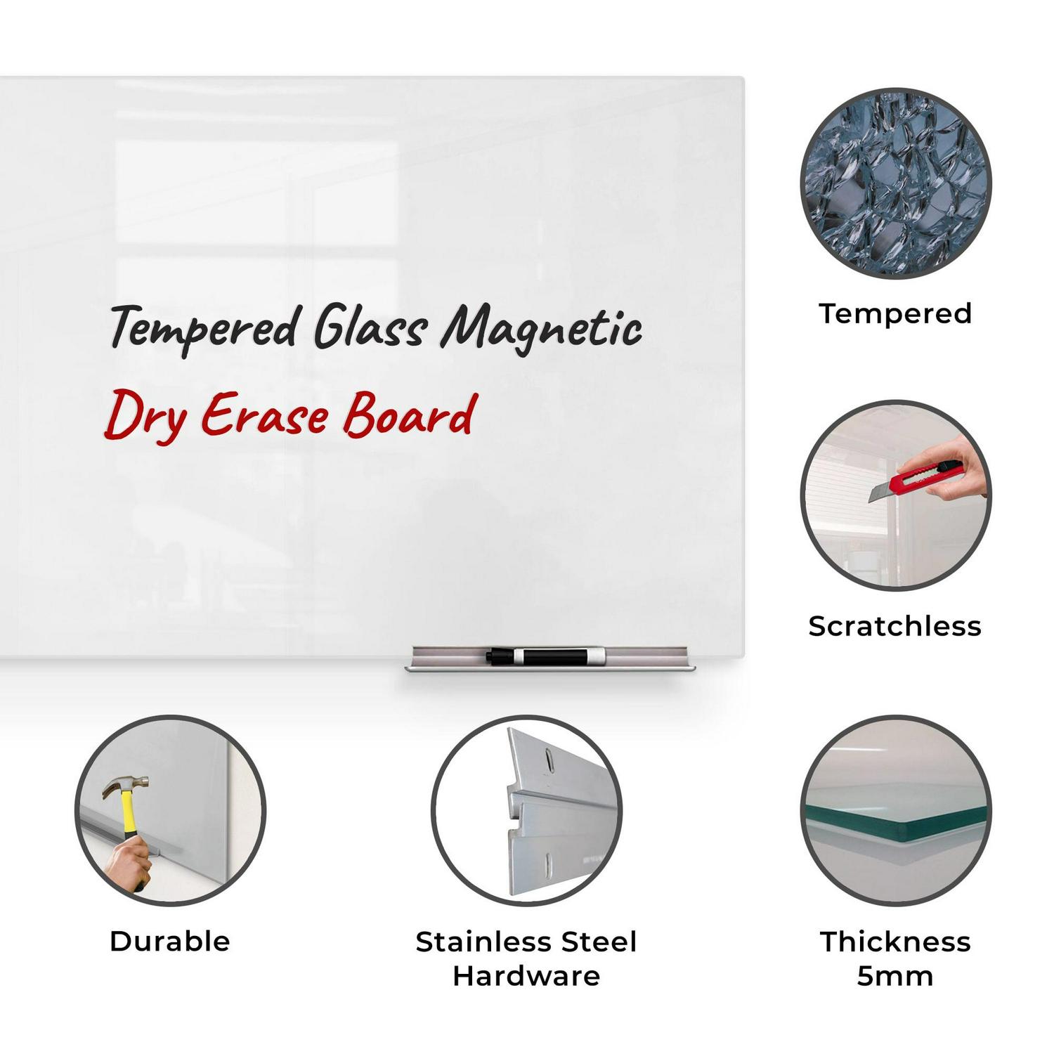 Floating White Magnetic Glass Board 36" X 48" Inches Eased Corners With Low Iron Glass - Image 7