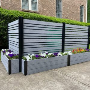 44in H x 46in W x 9.5in L (1 Screen w/ Planter) Freestanding Enclo Florence Ash Color Privacy Fence Screen with Planter Box, Outdoor Vinyl Privacy Screen Panel for Patio & Air Conditioner, EC18007