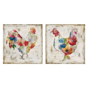 Flowered Hen & Rooster by Carol Robinson Canvas Art Painting Print Set of 3