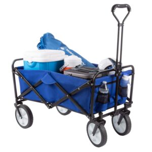 Wakeman Outdoors Collapsible Portable Wagon on Wheels - Grocery, Beach, or Garden Cart, Blue