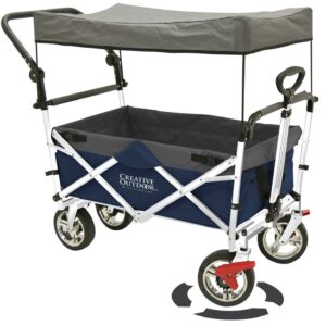 Folding Wagon for Kids, Foldable Canopy with Sun/Rain Shade (Navy Blue)