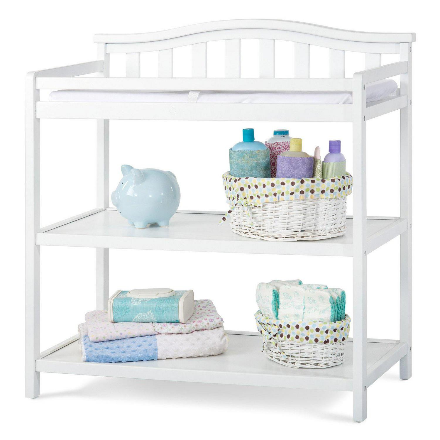 Child Craft Arch Top Changing Table with Pad & Safety Strap, 2 Storage Shelves, Anti-Tip Kit, Matte White - Image 2