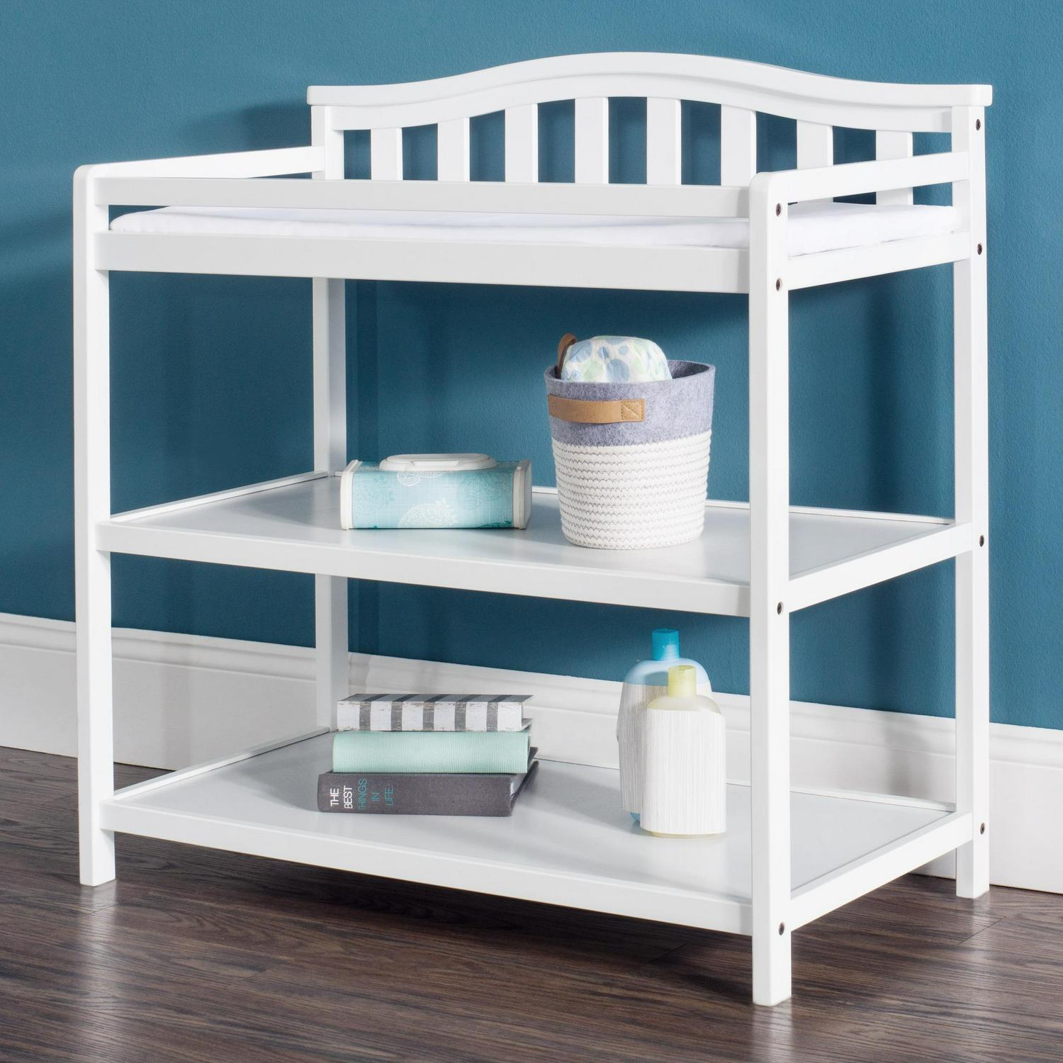 Child Craft Arch Top Changing Table with Pad & Safety Strap, 2 Storage Shelves, Anti-Tip Kit, Matte White - Image 6