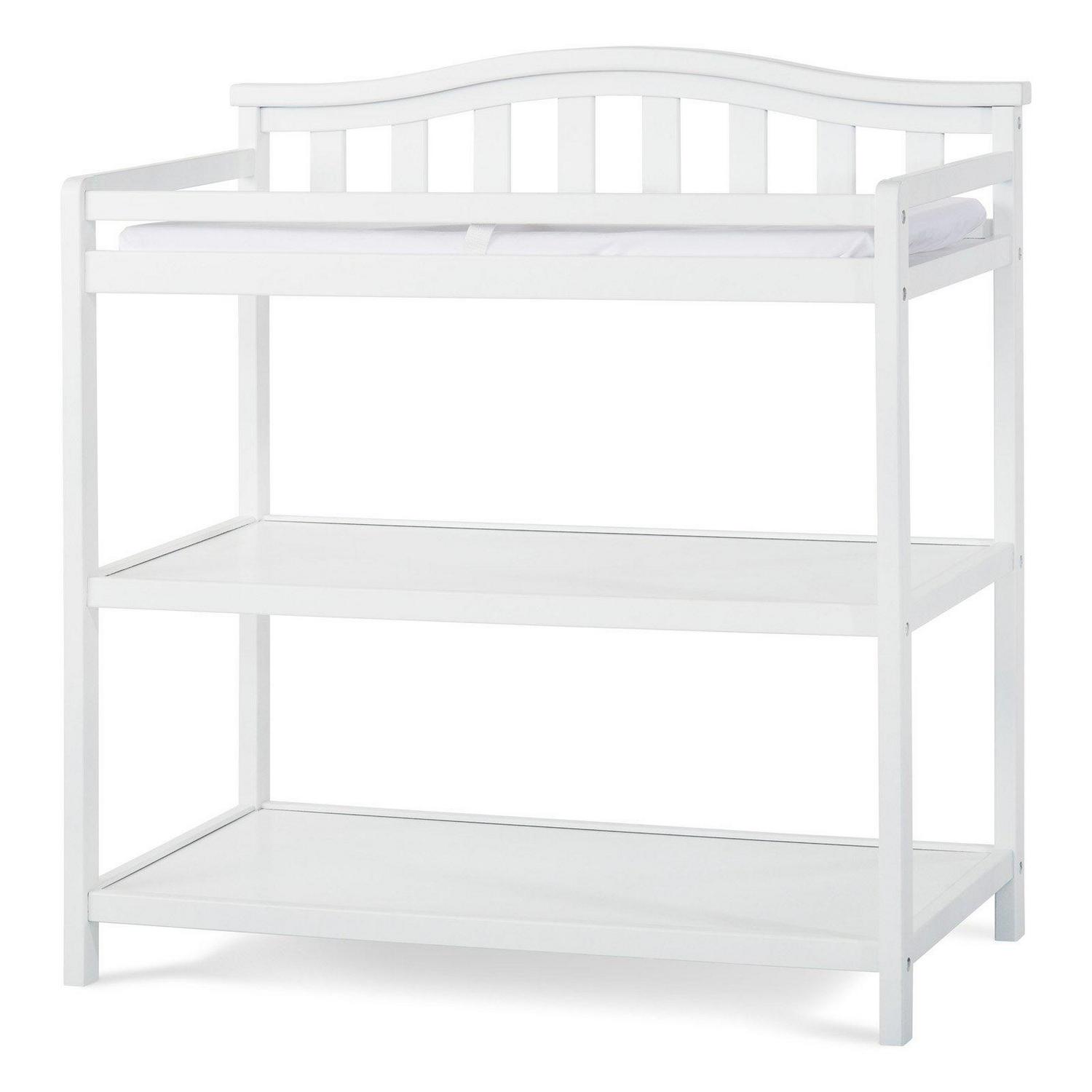 Child Craft Arch Top Changing Table with Pad & Safety Strap, 2 Storage Shelves, Anti-Tip Kit, Matte White - Image 5