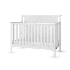 Child Craft Hampton 4-in-1 Convertible Crib, Flat Top Panel Design, 3 Mattress Heights, Matte White