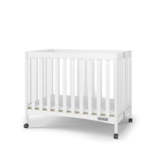 Child Craft London Folding Portable Mini Crib with 2-inch Mattress, Matte White