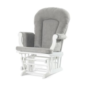 Child Craft Cozy Glider Rocker with Ottoman, Smooth Motion, Matte White Frame, Light Gray Cushion