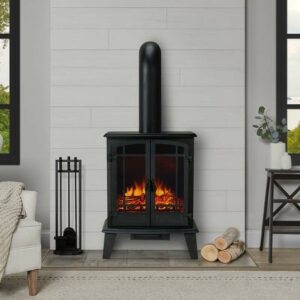 Real Flame Contemporary Metal Foster Stove Electric Fireplace in Black