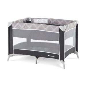 Foundations Sleep 'N Store Baby Play Yard, Foldable with Bassinet & Mattress, Mod Plaid Gray