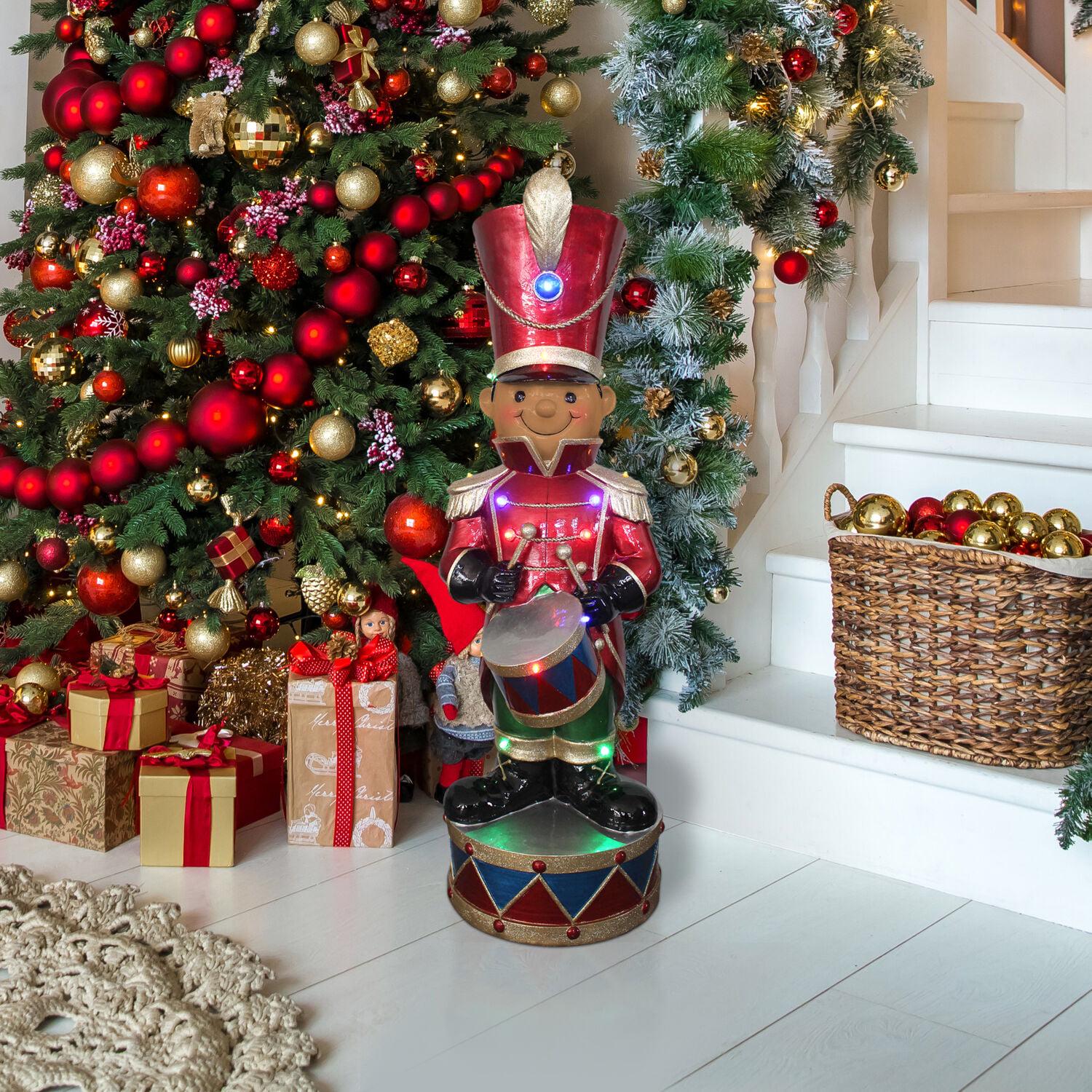 Fraser Hill Farm African American Nutcracker with Drum Figurine, 35" with LED Lights, Red - Image 4