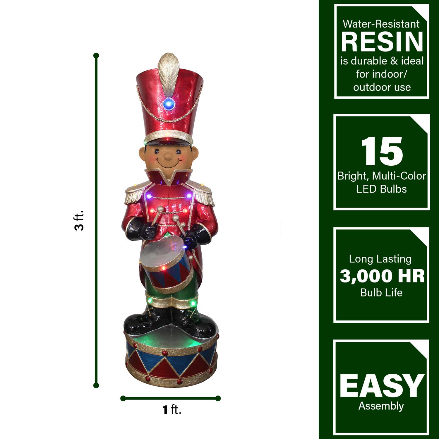 Fraser Hill Farm African American Nutcracker with Drum Figurine, 35" with LED Lights, Red - Image 2