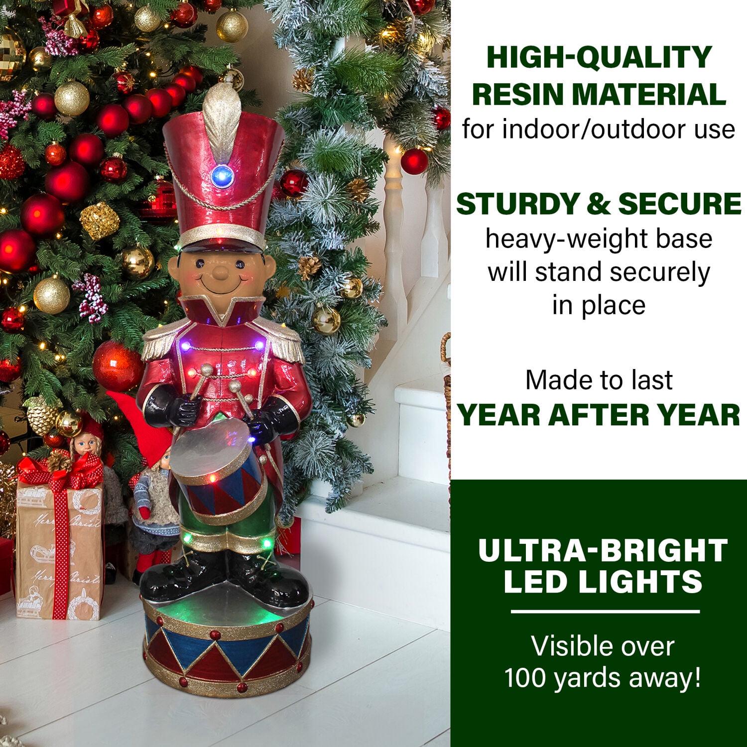Fraser Hill Farm African American Nutcracker with Drum Figurine, 35" with LED Lights, Red - Image 3