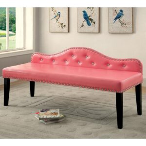 Furniture of America Marina Faux Leather Upholstered Bench, Pink