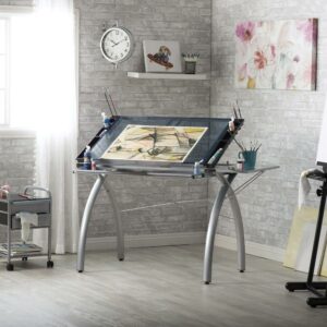Futura Metal Drafting Drawing Craft Table with Glass Angle Adjustable Top with Folding Top Shelf