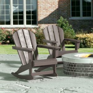 GARDEN Plastic Adirondack Rocking Chair for Outdoor Patio Porch Seating, Dark Brown