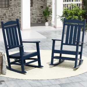 GARDEN Set of 2 Classic Plastic Adirondack Porch Rocking Chairs, Navy Blue