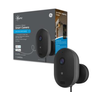 GE CYNC Smart Outdoor Security Camera, Wired, 2K HD Resolution, Weather Resistant, Wi-Fi Enabled, Works with Alexa and Google Assistant (1 Pack)
