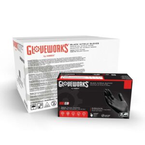 GLOVEWORKS Black Nitrile Gloves for Auto, Detailing, Mechanics, XL, 1000 Count