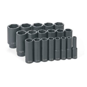GREY PNEUMATIC 1319D 1/2" Drive Deep Length Impact Set, SAE, 19 pcs