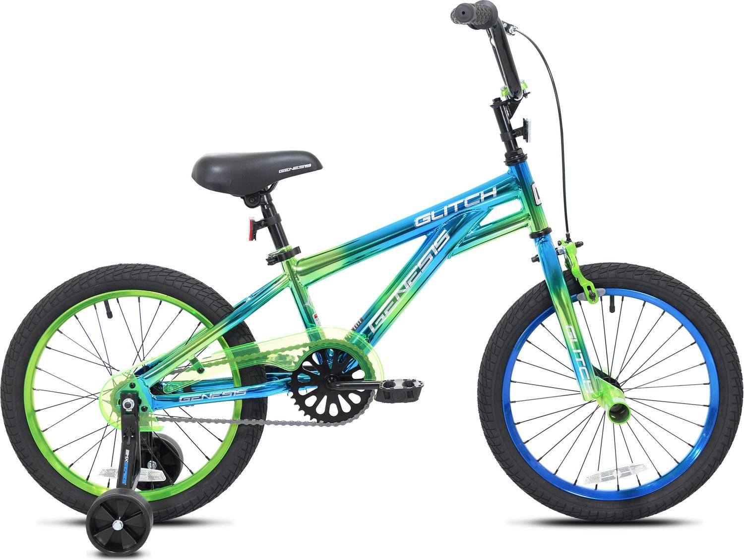 Genesis Glitch BMX Bike, 18" Wheels, Kids Ages 6-9 Years, Blue/Green