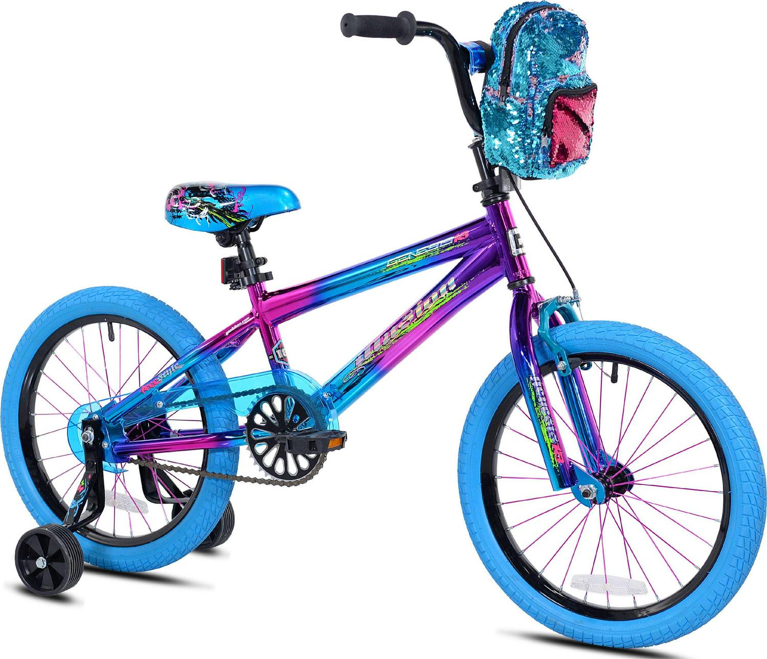 Genesis Illusion Child Bike, 18" Wheels, Kids Ages 6-12 Years, Blue/Purple