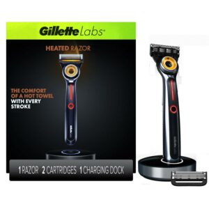 Gillette Labs Men's Heated Razor Starter Kit - 1 Handle, 2 Blade Refills, 1 Charging Dock, Black