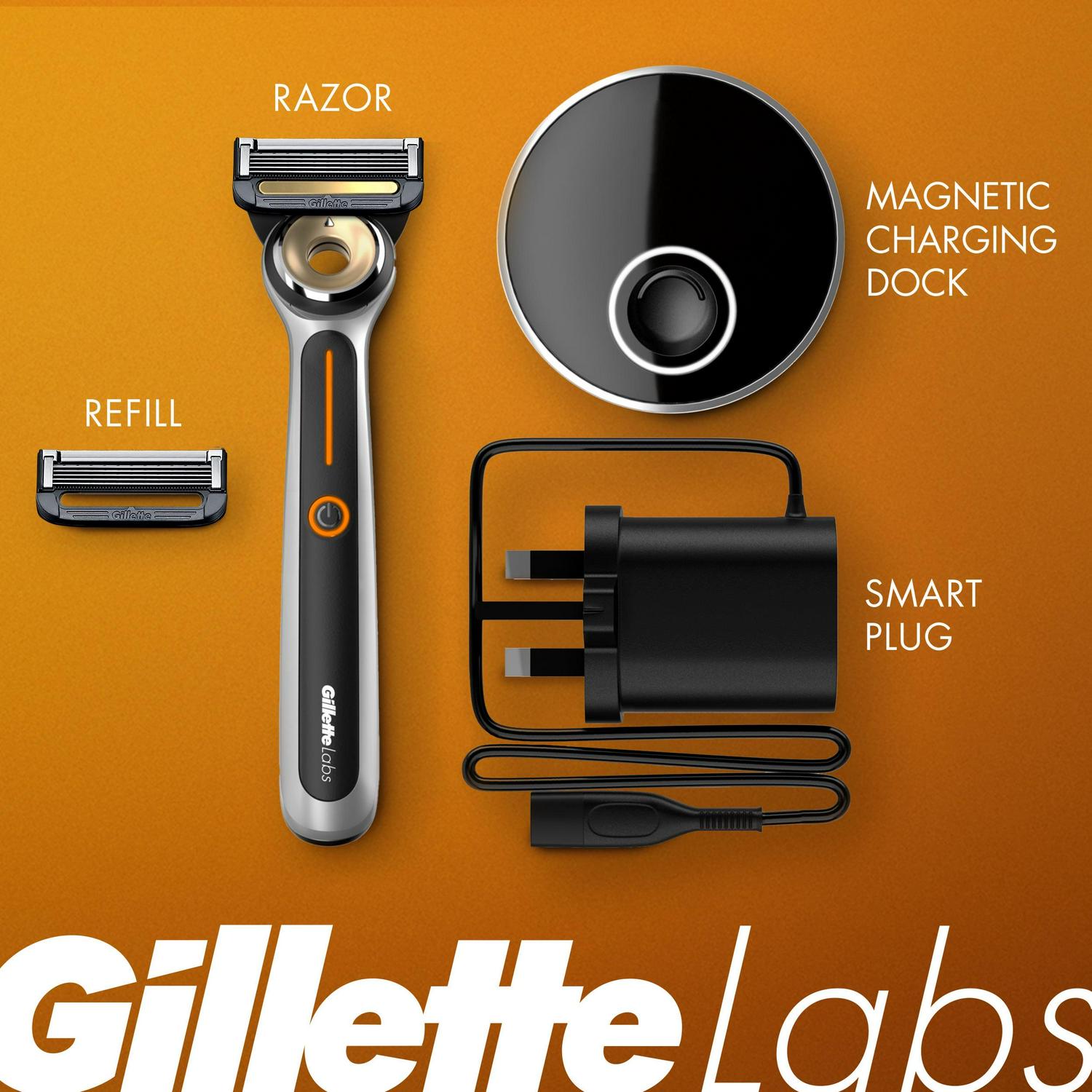 Gillette Labs Men's Heated Razor Starter Kit - 1 Handle, 2 Blade Refills, 1 Charging Dock, Black - Image 2