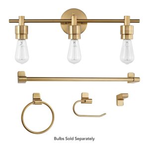 Globe Electric Minimalist 5-Piece Matte Brass Bathroom Set with 3-Light LED Vanity Light