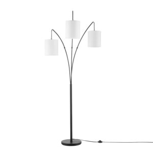 Benton 79" Matte Black 3-Light Floor Lamp with White Linen Shade