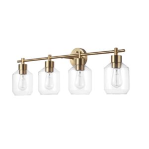 Globe Electric Cannes 4-Light Matte Brass Vanity Light with Opal Glass Shades, 91002309