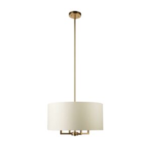 4-Light Matte Brass Pendant Lighting with Beige Fabric Shade