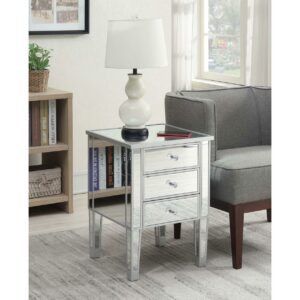 Convenience Concepts Gold Coast 3 Drawer Mirrored End Table-Finish:Silver/Mirror