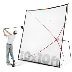 Golf Practice Net Hitting Net 10ft - Home Driving Range, Swing Training Aids, Big Size Auto Ball Return, Portable, Black